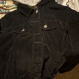 Black corduroy jacket with hoodie